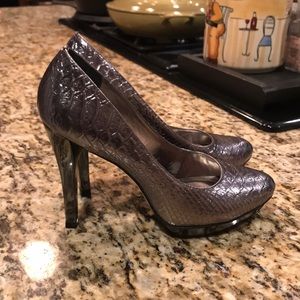 Metallic pewter heels